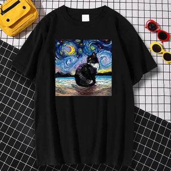 Olejomaľba Mačka Módy Tlače Mužské Oblečenie Hip Hop Nadrozmerná T-Shirts Lete Tvorivosti Pánsku Voľné Voľné Pot T Shirt Mužov