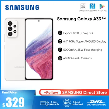 Originál Nový Samsung Galaxy A33 5G Smartphone 90Hz Super AMOLED Displej Exynos 1280 Octa-core 5000mAh 25W Rýchle Nabíjanie Telefónu