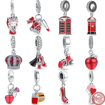 Originálny Dizajn Red Amulet 925 Silver Jahody, Jablko Srdce Perličiek Kúzlo Fit Pôvodné Pandora Náramok&Náramok Módne Šperky urob si sám