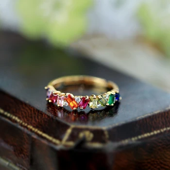 Originálny dizajn striebrom vykladané rainbow drahokam série prstene pre ženy nastaviteľné svetlo luxusné elegantné zapojenia vysokej šperky