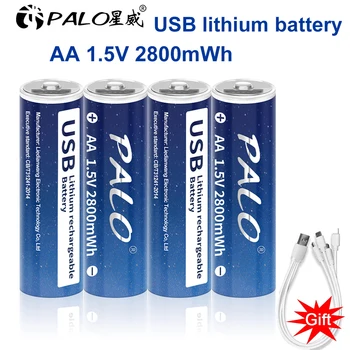 PALO Vysokou kapacitou 1,5 V AA Li-ion Batéria 2800mwh Li-pol, USB Nabíjateľné Lítium-USB Batérie Pre Diaľkové ovládanie + Kábel