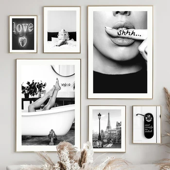 Paríž Mesto Uterák Love Kiss Dievča Čierna Biela Obývacia Izba Dekorácie Plagáty A Tlačí Na Steny Umelecké Plátno Na Maľovanie Obrazov Na Stenu