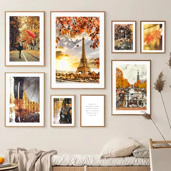 Paríž Veža Dievča Javorový List Požičovňa Citát Wall Art Plátno Na Maľovanie Nordic Plagáty A Potlačou Obrazov Na Stenu Pre Obývacia Izba Dekor