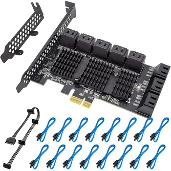 PCIE SATA Karta 16 Port s 16 SATA Kábel,6 gb / S SATA 3.0 Radič PCI Express Rozširujúcej Karty s Nízkym Profilom Držiak