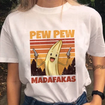 Pew Pew Madafakas Banán Grafické Tlače T-shirt Ženy 2020 Nové Letné Módne Tričko Harajuku Estetické Biele Topy Žena T Tričko