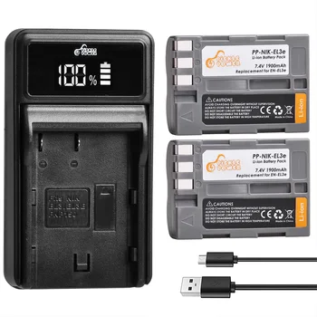 PicklePower 1900mAh EN-EL3E SK EL3e Batérie + LED USB Nabíjačka pre Nikon D50, D70, D70s, D80, D90, D100, D200, D300, D300S, D700