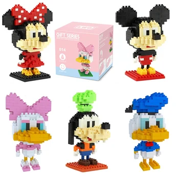 Plastové Mini Stavebné Bloky Mickey Minnie Donald Duck Cartoon Diy Model Micro Budovy Tehla Akčné Figúrky, Hračky pre Deti,