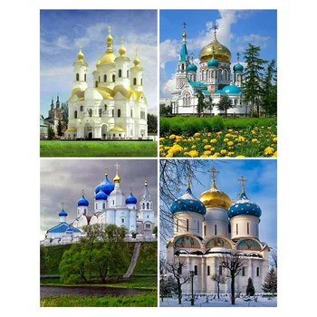 Plátno Veľkosť DIY Diamond Maľovanie Rusko Budovy Hradu Mozaiky Plný Kostol Námestie Drahokamu Obrazu Cross Stitch Wall Art
