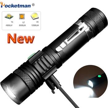 Pocketman Pero Klip Baterka T6/L2/V6 LED Baterka USB Nabíjateľné Baterky Nepremokavé Strane Svetla Zoomovateľnom Baterka
