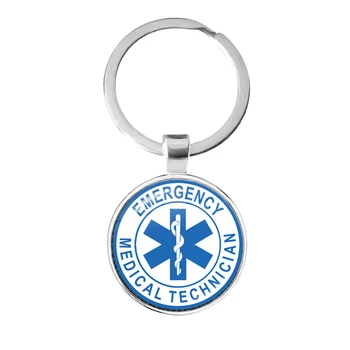 Pohotovostnú Lekársku Technik zdravotnícky Záchranár Symbol, Logo keychain Sklo Cabochon Modrá Hviezda Života EMT Prihlásenie Zadajte Krúžky Držiak Na Darček