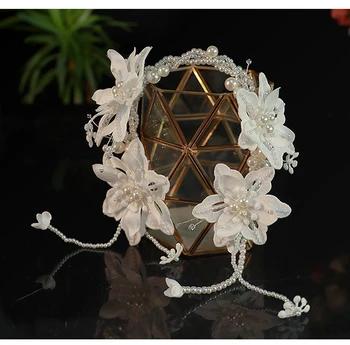 priadza kvet hairbands pearl korálkové ženy vlasy dekorácie, svadobné svadobné svadobné vlasy, šperky