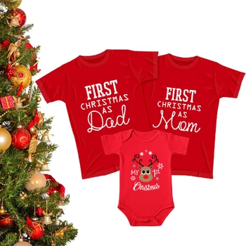 Prvé Vianoce Ako Otec, Mama Dieťa Prvé Vianoce Tlač, Rodinné T-Shirt Rodinné Vianoce Dovolenku Otec, Matka a Dieťa Rodina Vzhľad
