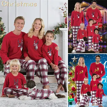 PUDCOCO Rodiny Zodpovedajúce Vianočné Pyžamo Sady Vianoce Sleepwear Odev Oblečenie