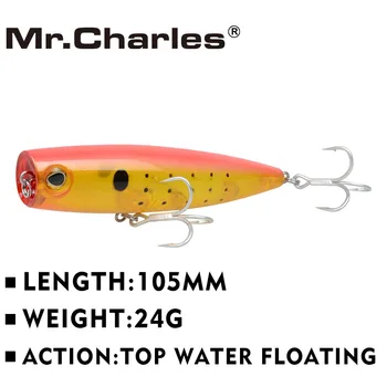 Pán Charles CMC026 Rybárske Lure 105mm 24g Top Vody, Plávajúce Popper 3D Oči Návnadu Crankbait Wobblers Isca Pesca Rybárske Náčinie