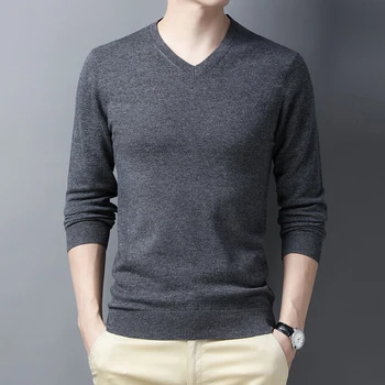Pánske svetre farbou pletený pulóver tvaru 100% vlna jar roku 2022 nový high-end bežné cashmere sveter