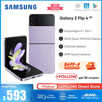 Pôvodné 2022 Samsung Galaxy Z Flip 4 Flip4 5G Smartphone 120Hz AMOLED Zložené Displej Snapdragon 8+ Gen 1 Mobilnom Telefóne Android