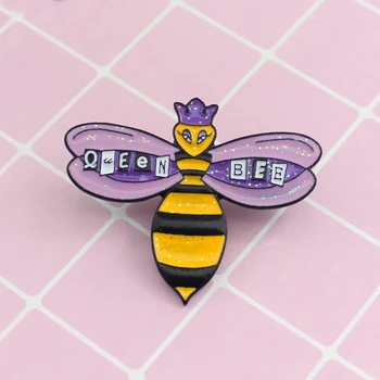 Queen Bee Smalt Pin Fialová Koruny Krídla Brošňa Denim Džínsy, tričko, taška Ružová Roztomilý Zvierat Šperky, darček pre Priateľov Dievčatá