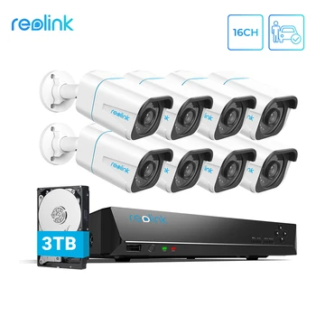 Reolink 4K PoE NVR Auta s Ľudskými/Auto Detekcia 24/7 Záznam 3TB HDD 8MP Ultra HD Cam Bezpečnostný Systém Smart Home RLK16-810B8-A