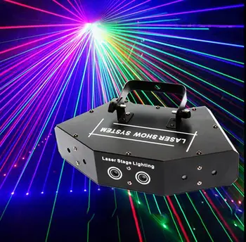 RGB 6 Laser 16 snímka Riadky Lúč Preverovanie DMX DJ Bar Kávy Vianoce Domov Party Disco Efekt Osvetlenie Svetlo Laserového svetla Zobraziť
