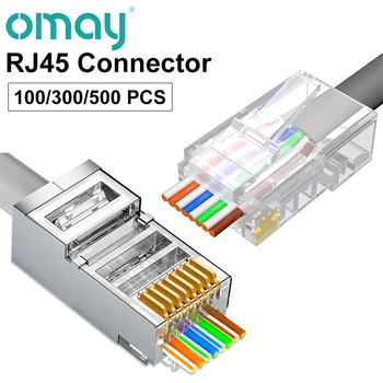 RJ45 Konektory CAT6 CAT5E 500pcs Prejsť Cez Modulárny Konektor Sieťového UTP 30/50μ Pozlátené 8P8C Krimpovacie Koniec pre Ethernet Kábel