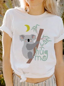 Roztomilý T-Shirts Koala Objať Ma Krásne Tlač Tričká Dámske Vintage Crewneck Ženy Tričko Bežné Kórejský Štýl, Krátky Rukáv Topy Tees