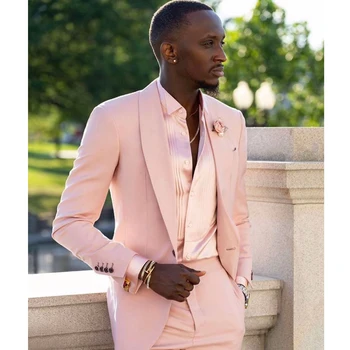Ružový Šál Klope Svadobné Smoking Slim Fit 2 Kus Muži Obleky s Bunda, Nohavice Africké Muž Módne Kostýmy Lastest Štýl 2022