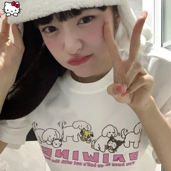 Sanrio Hello Kitty Voľné tričko Krátky Rukáv Cartoon Vytlačené Y2k Ženy Oblečenie Sladké Bežné Tees Letné Tričko Clotthing Móda