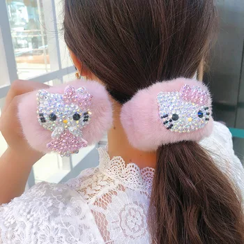 Sanrio Kawaii Hello Kitty sada s diamantmi hoop Vlasov Umývanie vlasov krúžok hlavový most Plushie Headdress Plyšové Úsek vedúci Hairband