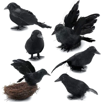 Simulácia Black Crow Animal Model Plnené Pierko Vrana Black Bird Raven Prop Strašidelné Výzdoba Pre Halloween Party Dodávky