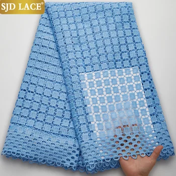SJD ČIPKY Sky Blue Svadobné Materiál Afriky Kábel Čipky Textílie Ťažké Kamene vo Vode Rozpustné Nigérijský Guipure Kábel Šnúrky Šitie A2686