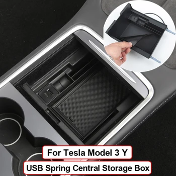 Skrytý USB PD Porty Jar Centrálna Konzola Úložný Box Pre 2021 Tesla model 3 model Y Mobilný Telefón Organizátor ABS Hrnú Box