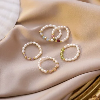 Sladkovodné Perly Prstene pre Ženy kórejský Malé Čerstvé Ručné Crystal Korálkové Krúžok 2021 Módne Šperky Dievčatá v Lete Príslušenstvo