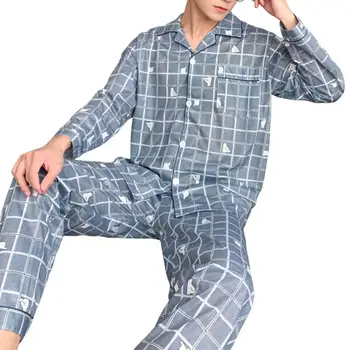 Sleepwear Členok Dĺžka Mužov Jar Jeseň Kockovaný Vzor Top Nohavice, Plavky Nastaviť Denné Oblečenie