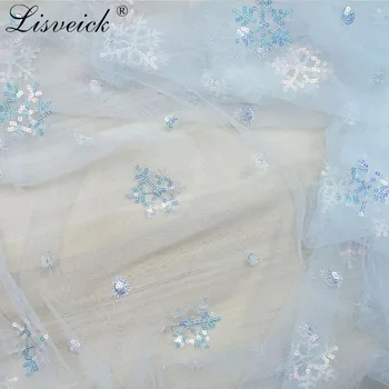 Soft skin-priateľské oka textílie snowflake Vianočné sequin výšivky oka gázy módne textílie DIY šaty detské oblečenie