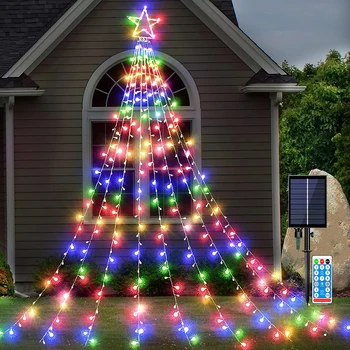 Solárne Dvore Dekorácie Vlkovcový Lampa 350 LED 8 Režimov Nepremokavé Vonkajšie Záhradné Opony String Svetlá na Vianočné Dovolenku
