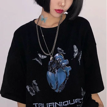 Streetwear Topy Žien T Y2K Košele Anime, Komiksu Print T Shirt Vintage Punk Voľné Gotický Harajuku Krátky Rukáv Oblečenie Kawaii