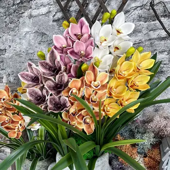 SunMade Luxusné 6 Hláv Veľké Cymbidium Orchidea Strane Pocit Umelý Kvet Domov Svadobné Dekorácie Kvet Usporiadanie Falošné Rastliny