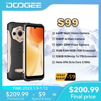 Svetová Premiéra DOOGEE S99 Robustný Telefón 64MP Nočné Videnie 8GB +7GB RAM, 128 GB ROM 108MP Ai Hlavný Fotoaparát 6.3