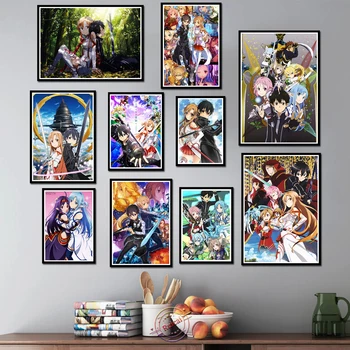 Sword Art Online Plagát Plátno Na Maľovanie Japonské Anime Kirigaya Kazuto Obrázok Wall Art Video Hry Home Decor