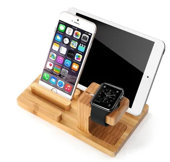 Telefón Majiteľa Ploche Mobilný Stojan pre Tablet iPad Držiak Bambusové drevo Nabíjací Stojan pre Apple Hodinky Pad Tablet Telefón