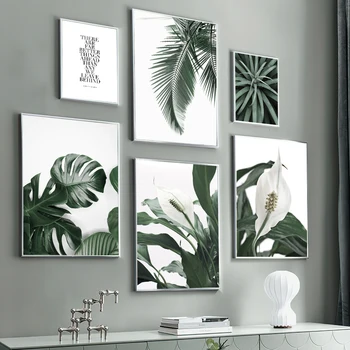 Tropické Rastliny Palmové Listy Biely Kvet Wall Art PaintingCanvas Nordic Plagáty A Potlačou Obrazov Na Stenu Pre Obývacia Izba Dekor