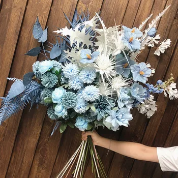 Umelej Hmly modré hodvábne Svadobné Kvetinové Plastové DIY Kvet Usporiadanie Farieb Simulácia Kvet Christma Domov Deco Accessor