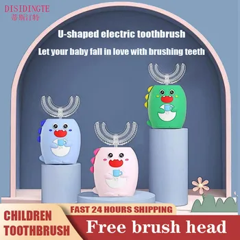 V tvare U Detí, Elektrické zubné Kefky, USB Nabíjanie 360 Stupeň Čistenia Cartoon Vzor, Bielenie Zubov, Nepremokavé Sonic Toothb