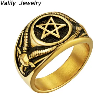 Valily Nehrdzavejúcej Ocele Pentagram Krúžky Satan Baphomet Koza Diabol Demon Krúžok Vintage Šperky pre Muža, ženy Veľkoobchod Šperky