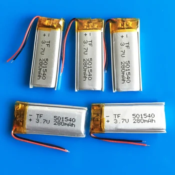 Veľa 5 ks 280mAh 3,7 V Polymer lithium Lipo ion batéria nabíjateľná 501540 prispôsobené pre bluetooth reproduktor gps video pero