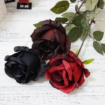 Veľké Rose pobočky Umelých kvetov čiernej ruže Hodváb falošné Kvety Pre Domáce Hotel dekor DIY Svadba jeseň Dekorácie