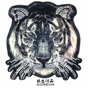 Veľké Čierne Sequin Čipky Tiger Hlavu Šaty Vyšívané Opráv Oblečenie Šiť na Mikina Leopard Nášivka Pruhy Nálepky