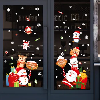 Vianočné cartoon Santa Claus snehuliak srna sklo, okno, stenu, dekorácie stenu, nálepky na stenu, dekorácie domáce dekorácie na stenu