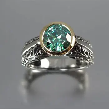 Vintage kvetinový vzor zelený zirkón dámy krúžok strany šperky klasické príslušenstvo zapojenie snubný prsteň milenca darček