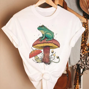 Vintage Módy Húb Žaba Print T Shirt Ženy Estetické Streetwear Grafické Tees Ženy T-shirts Roztomilý Topy Cottagecore Oblečenie